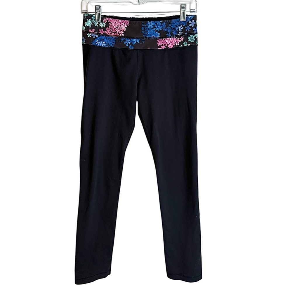 Lululemon Wunder Under Groove Straight Floral Waist Black Ankle Pants Size 6